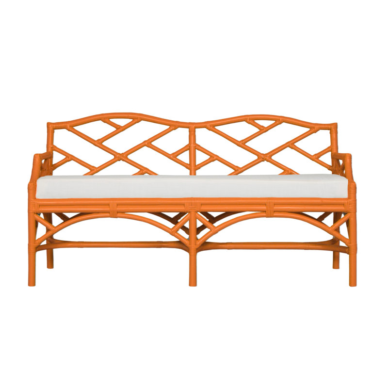 Chippendale Upholstered Bench, Citrus Orange