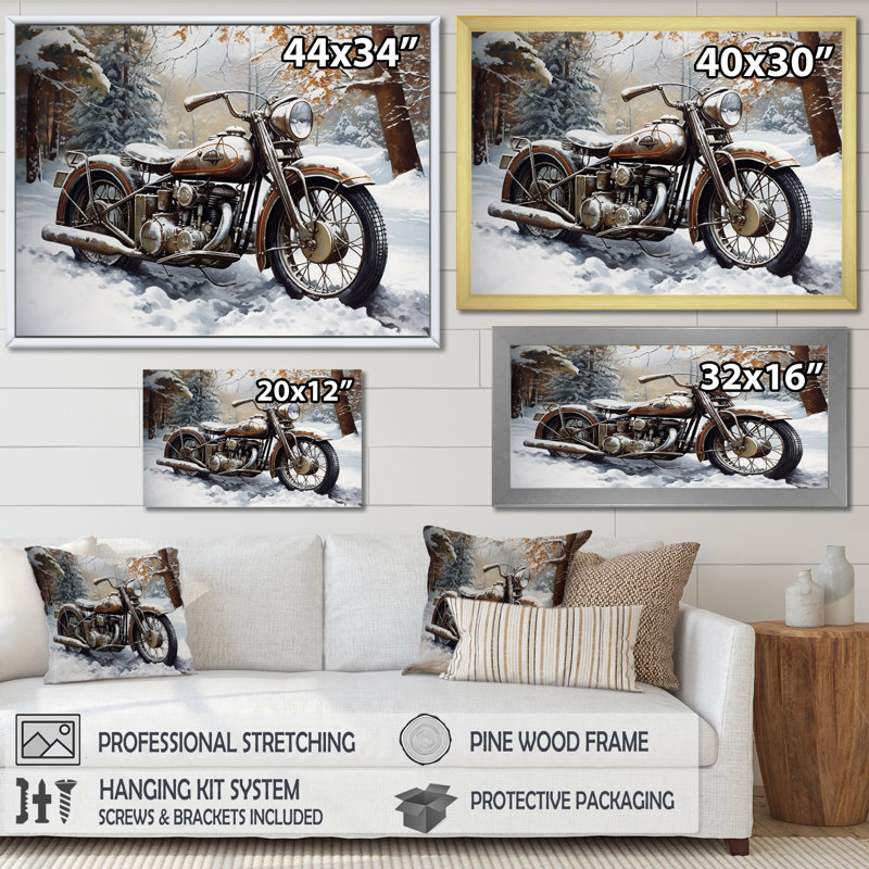 «War Rustic War Bike In Winter», reproduction sur toile, Toile tendue, H 12 po x l 20 po x P 1 po