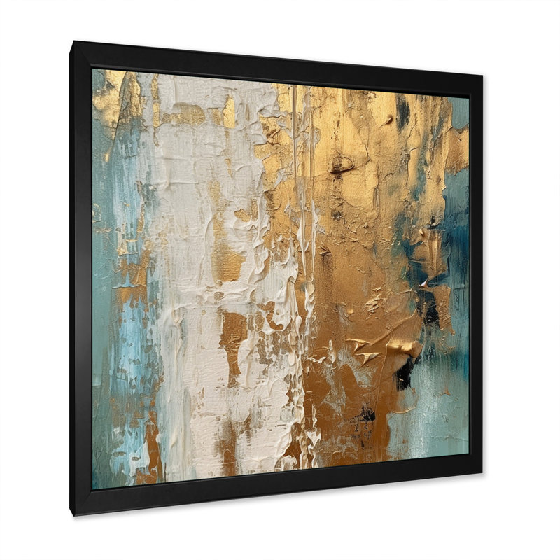 Art mural abstrait, décor moderne doré minimaliste - rêveries dorées VII, H 30 po x l 30 po x P 1 po, Cadre simple noir
