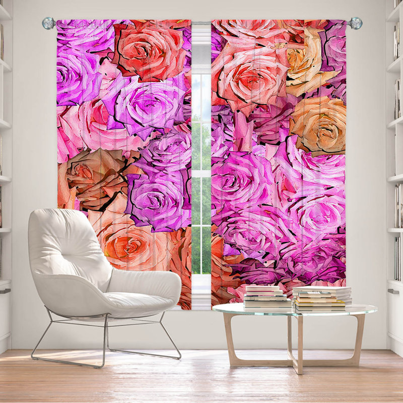 Paire de rideaux obscurcissant en polyester Addingham, Rose / Orange / Jaune, L 40 po x L 82 po