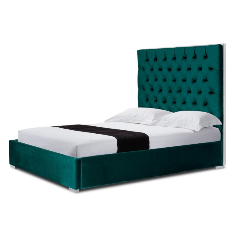 Grand lit plateforme tapissier capitonné, Vert