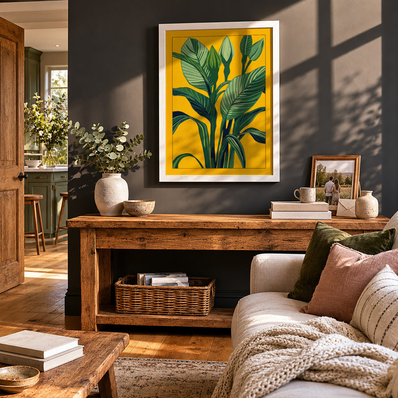 Potted Plant in Yellow Botanical - Framed Print, A3 - 42.0 x 29.7 cm, White