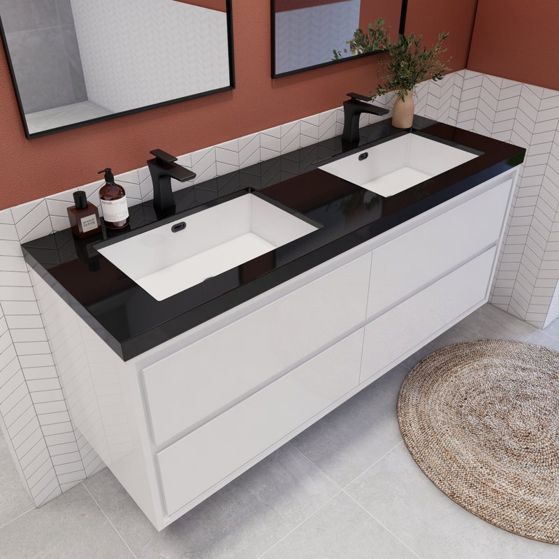 Vickye 59.05'' Single Bathroom Vanity with Plastic Top, Glossy White