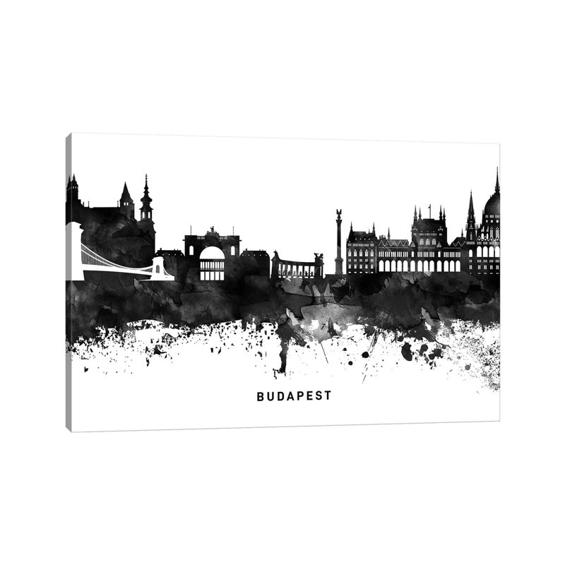 Budapest Skyline Black & White by WallDecorAddict - Wrapped Canvas Print, 45.72cm H x 66.04cm W x 1.905cm D