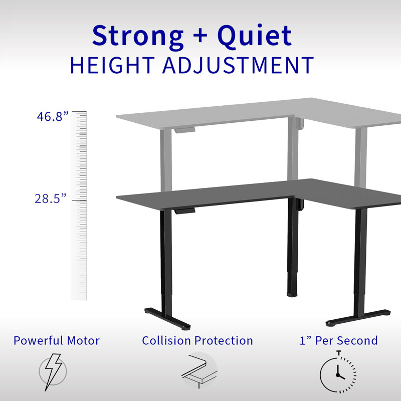 Vintage Brown and Black Adjustable Height L-Shaped Standing Desk