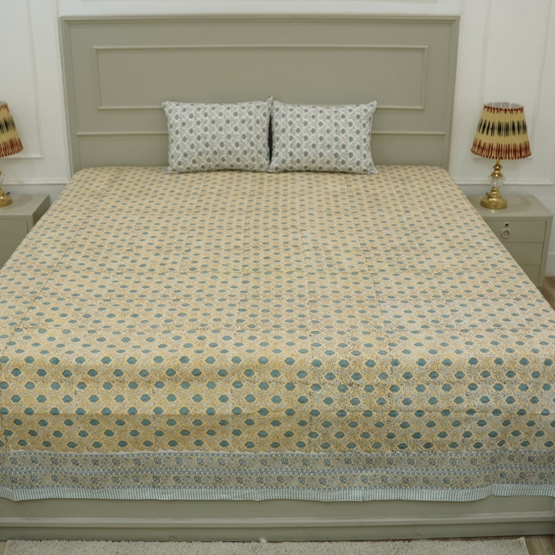 Fabdivine 102X112 Pure Cotton Bedsheet Set – Handmade Bedsheet with Matching Pillow Covers – Premium Bedding, Khoobsurat,