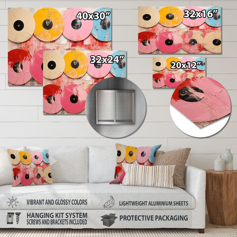 Présentoir de disques de vinyle rose I - Disques de vinyle, art mural en métal MT136810, H 24 po x l 32 po x P 1 po