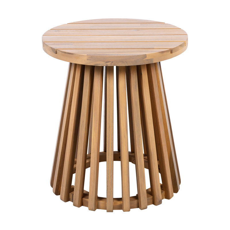 Outdoor Acacia Wood Patio Side Table, Round Coffee Table For Backyard, Lawn, Balcony,Light Teak, Light Teak