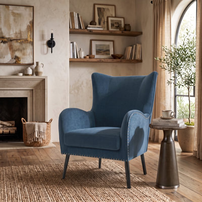 Desilva 29.25"W Transitional Chenille Wingback Armchair with Nailhead Trim