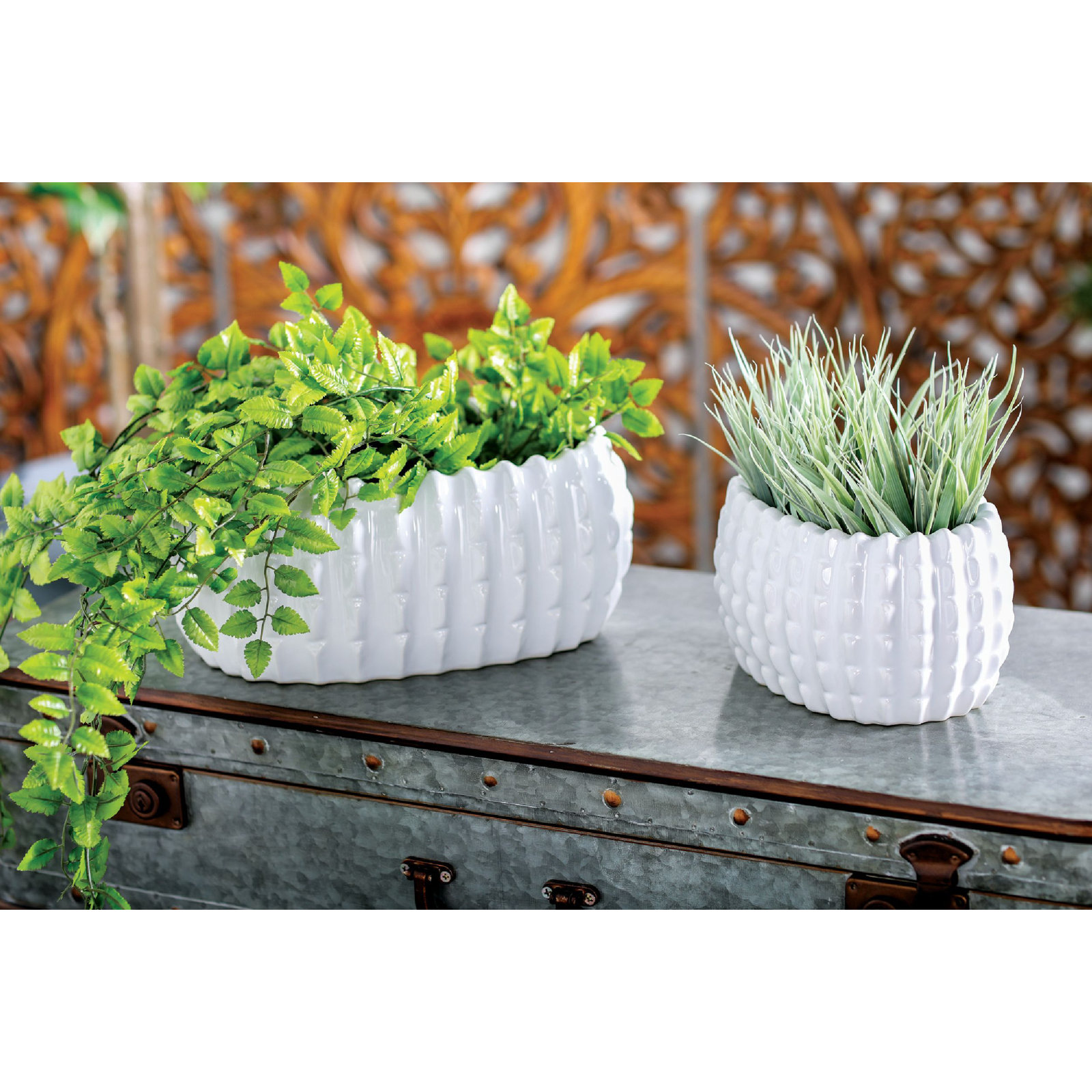 Rosemont 3 Piece Ceramic Indoor Outdoor White Planter Set, White
