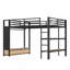 Grand cadre de lit mezzanine avec garde-robe, lit mezzanine en métal avec tablettes de rangement et panneau perforé, noir
