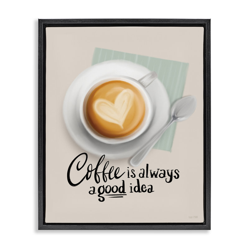 «Coffee Always Good Idea», art mural sur toile par House Fenway, Cadre flottant noir de jais, H 21 po x l 17 po