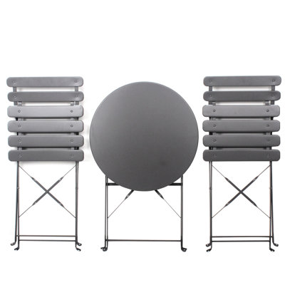 Gray Patio Bistro Balcony Chair Table 3 Pieces , Metal Frame With Rust Resistance, Fashionable And , Foldable For Easy Storage, Comfortable Cushions, Simple Maintenance - Gray, Rust- Durability,