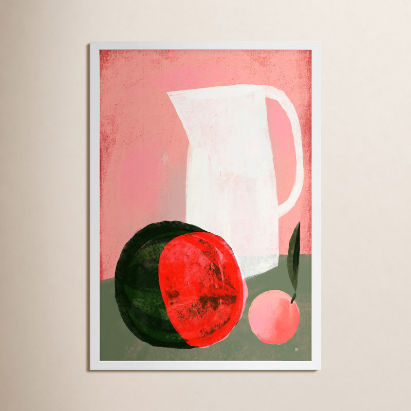 Chataignier Watermelon - Painting on Paper, Cadre blanc, H 38 po x l 26,5 po x P 1,25 po