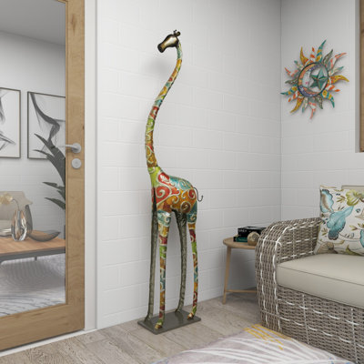 Wynn Metal Indoor Outdoor Tall Giraffe Decorative Sculpture with Detailed Embossed Scrollwork