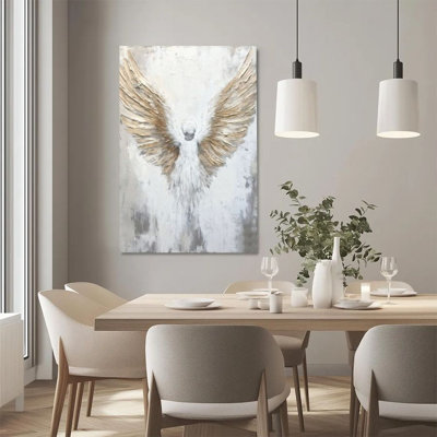 1Pc Framed Canvas Poster Print Angel Wings, Abstract Human Silhouette, Impressionist Oil Painting Style Wall Art, Wall Decor, Perfect for Room Decor Living Room Bedroom Office Kitchen Bathroom Home Decor, Rustic & Modern Ideal Home Wall Decoration