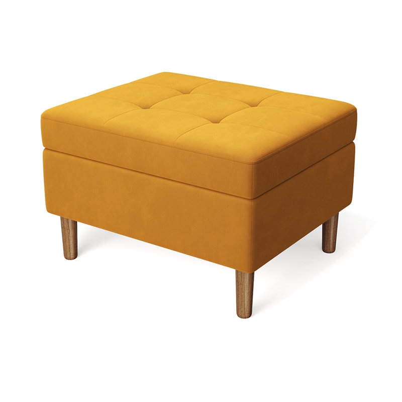 Kreyton Velvet Tufted Rectangle Storage Ottoman, Gold