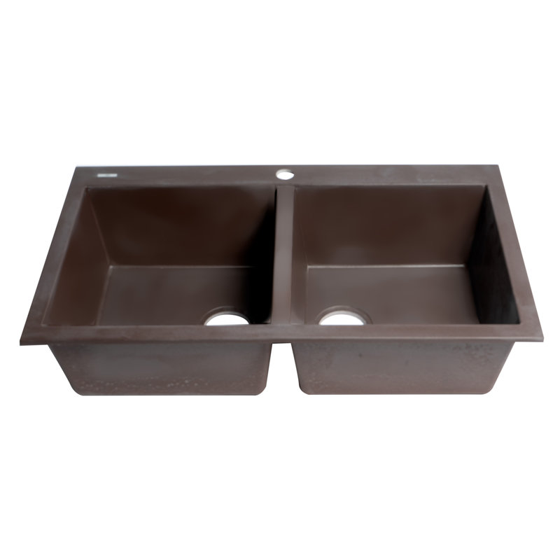 33.88'' L Drop-In Double Bowl Granite Kitchen Sink, Chocolate