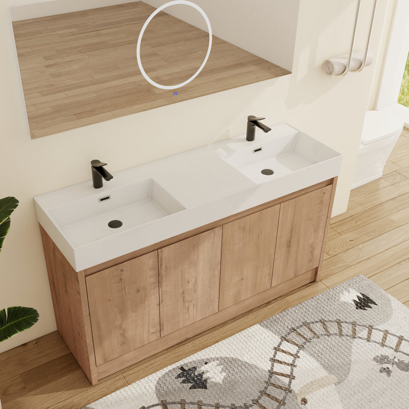 Quarnar 60" Free-standing Double Bathroom Vanity with Resin Vanity Top