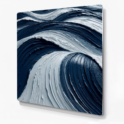 Art mural horizontal rayé bleu marine en métal gris clair