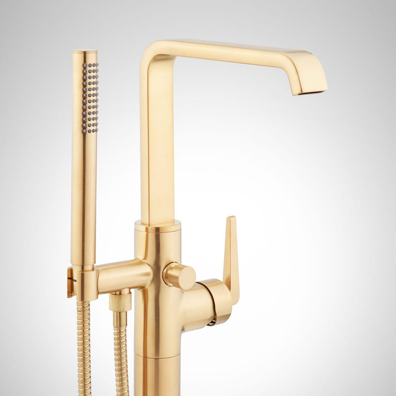Drea Floor Mounted Tub Filler with Built-In Diverter, Brushed Gold