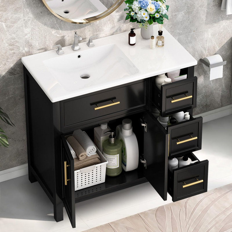 36'' Single Bathroom Vanity with Ceramic Top, Black