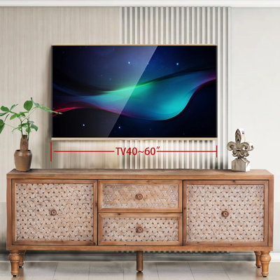 Meuble télé Mid-Century en rotin avec tiroir et armoire, console multimédia en bois vieilli, meuble audio-vidéo Boho pour le salon ou la chambre à coucher
