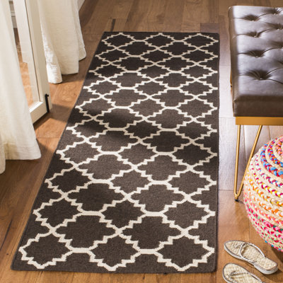 Rodgers Hand Woven Flat Weave Wool/Cotton Geometric Rug in Brown/Ivory