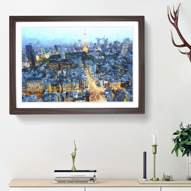 Skyline of Paris in France in Abstract - Picture Frame Graphic Art Print, Walnut Framed, 27cm H x 36cm W x 2cm D