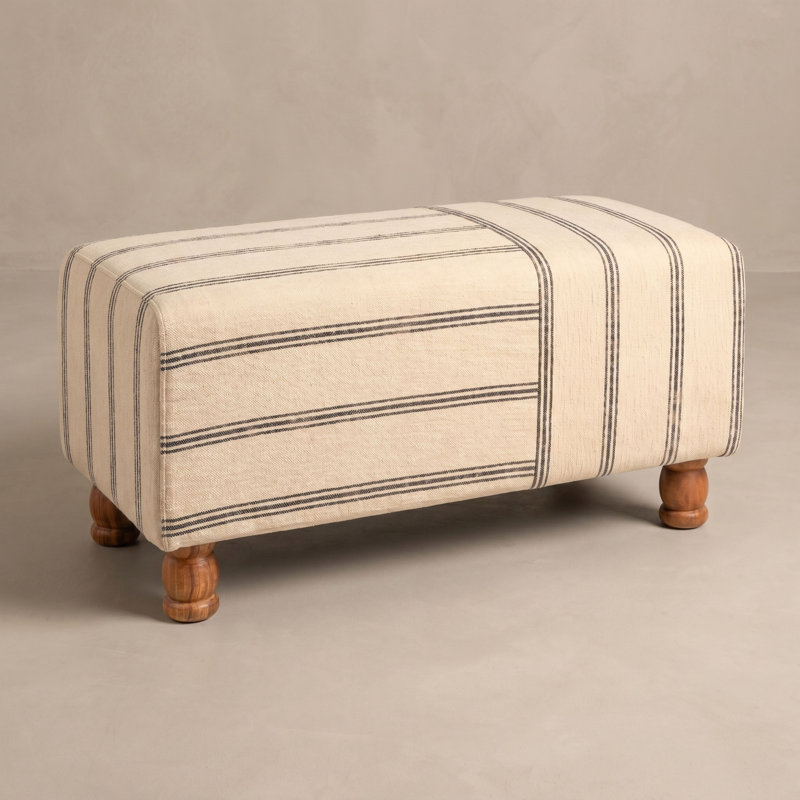 Sullivan Rectangular Cotton Ticking Stripe and Acacia Wood Ottoman Bench