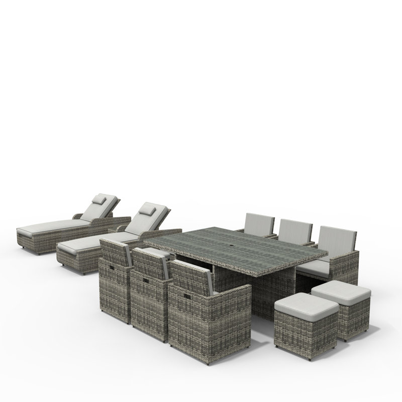 12 - Person Patio Conversation Set with Cushions, Gray