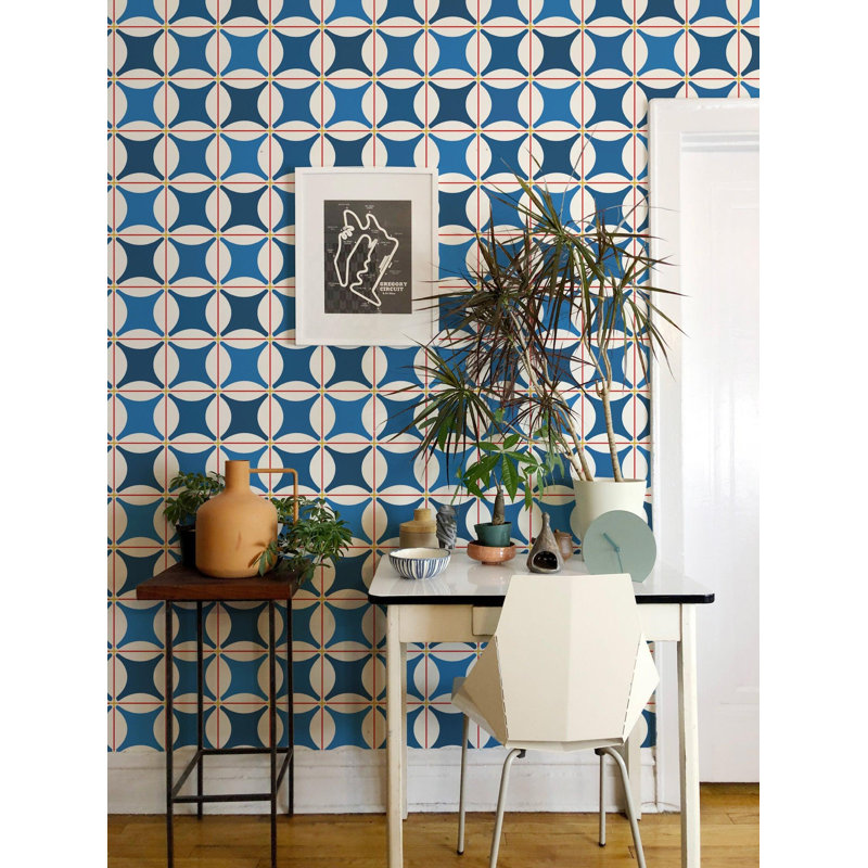 Traveler Tile Wallpaper, Cobalt Blues, Faux Grasscloth, Non-Pasted