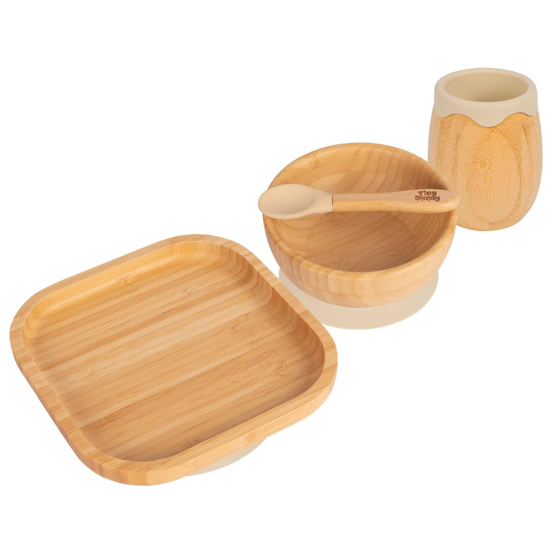 Tiny Dining - Square Bamboo Suction Baby Feeding Set - 4pc