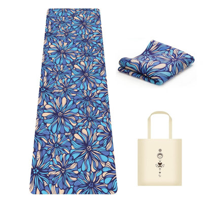 Travel Foldable Suede Yoga Mat, Tear-Resistant Non-Slip Durable Fitness Mat, Tote Bag Included