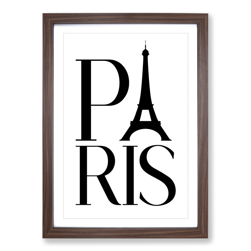 Paris - Picture Frame Typography, 65cm H x 48cm W x 2cm D, Walnut Framed