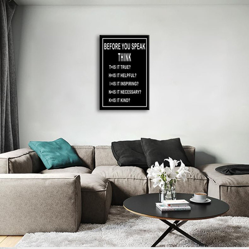 Motivational Canvas Wall Art Inspirational Picture Before You Speak Think Poster Modern Home Framed Prints Artwork for Office Wall Decor Painting for Living Room Decor Ready to Hang [24''W x 36''H]