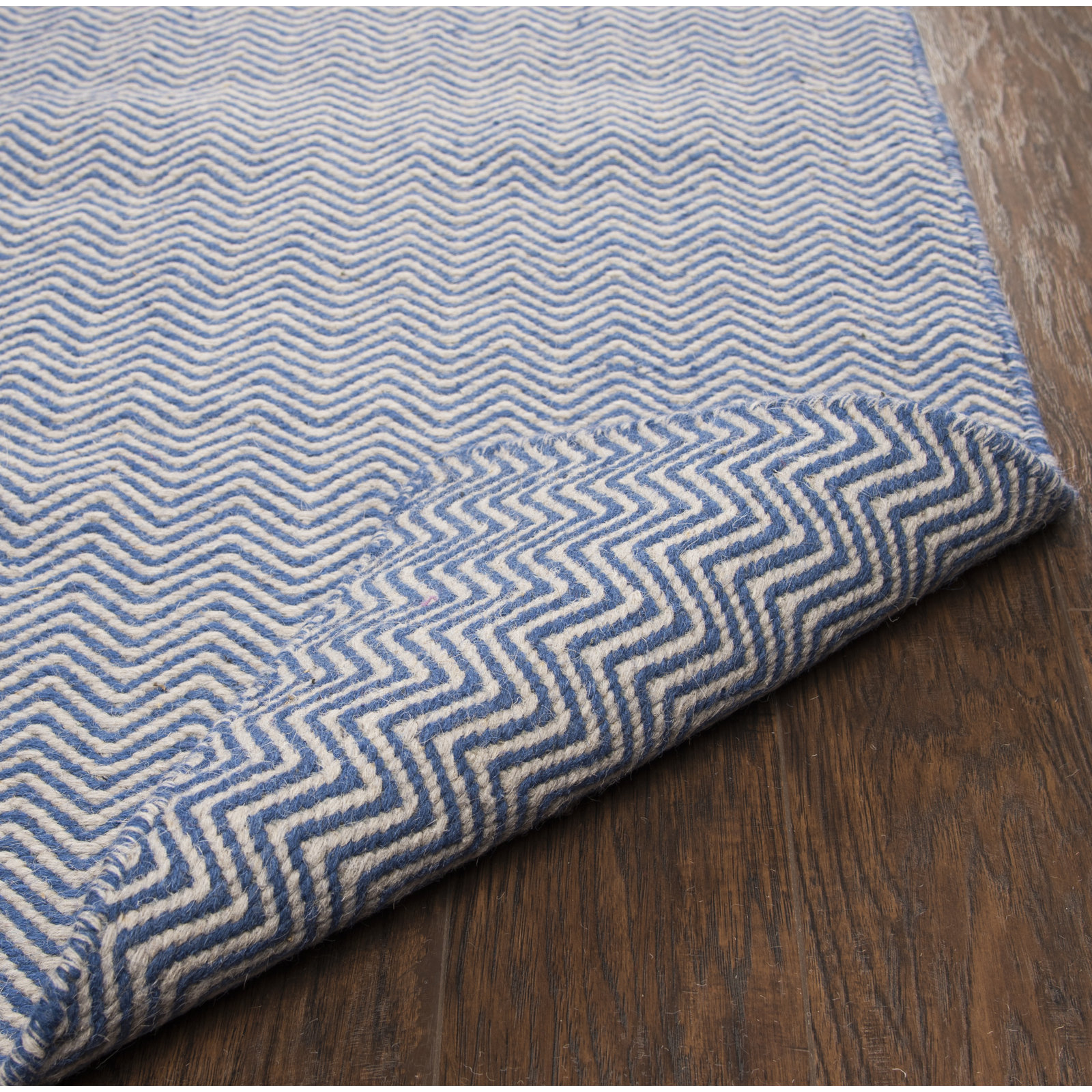 Rita Blue White Hand-Woven Wool Rug, Runner 2'6" x 8'
