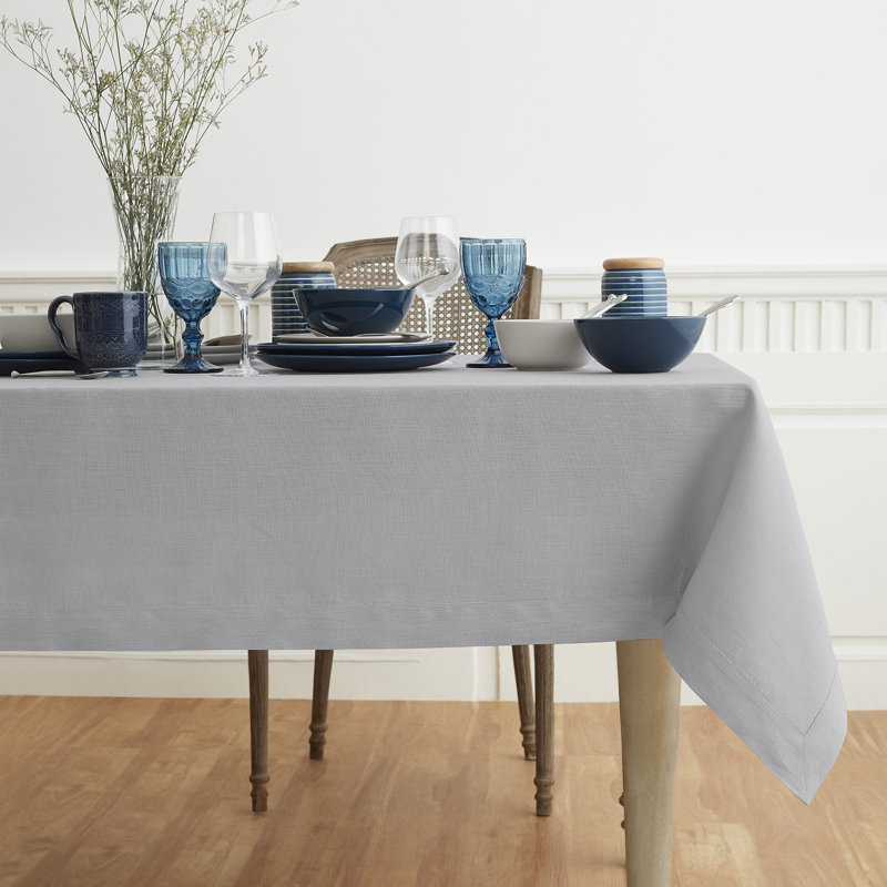 100% Pure Linen Tablecloth - Fete, Soft Gray, 90" L x 60" W