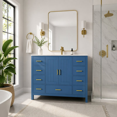 Base de meuble-lavabo durable avec portes à fermeture douce, 9 tiroirs et bois résistant à l'eau