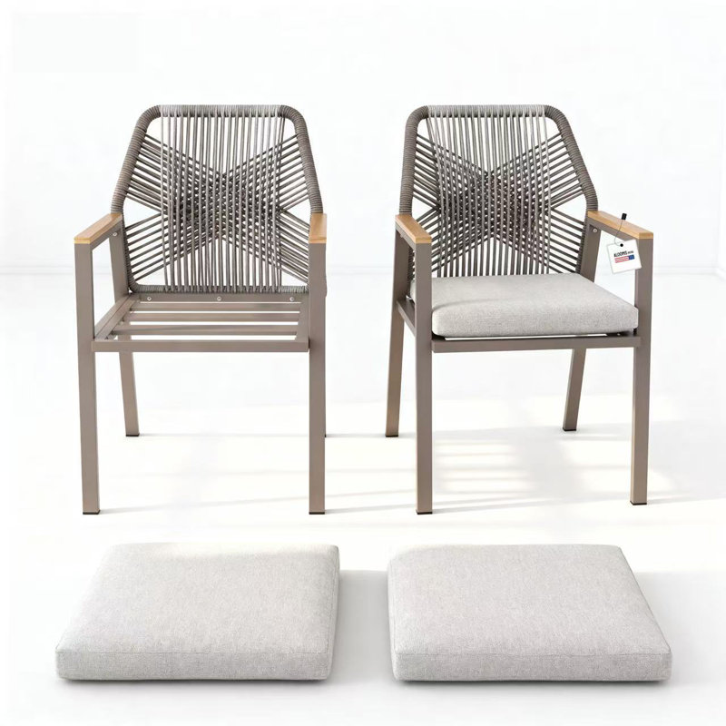 Ensemble de 2 chaises de patio, ensemble de meubles d'extérieur en osier d'aluminium avec coussins amovibles, résistant aux intempéries et facile à nettoyer, taupe