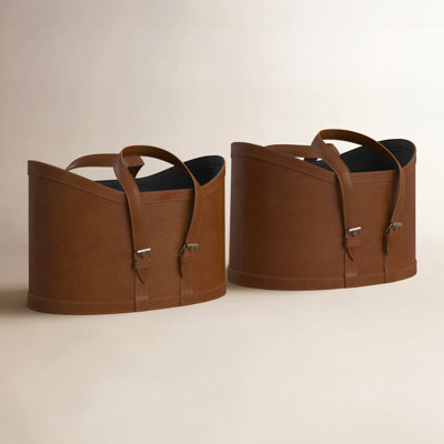 Handmade Genuine Leather Storage Bin Set
