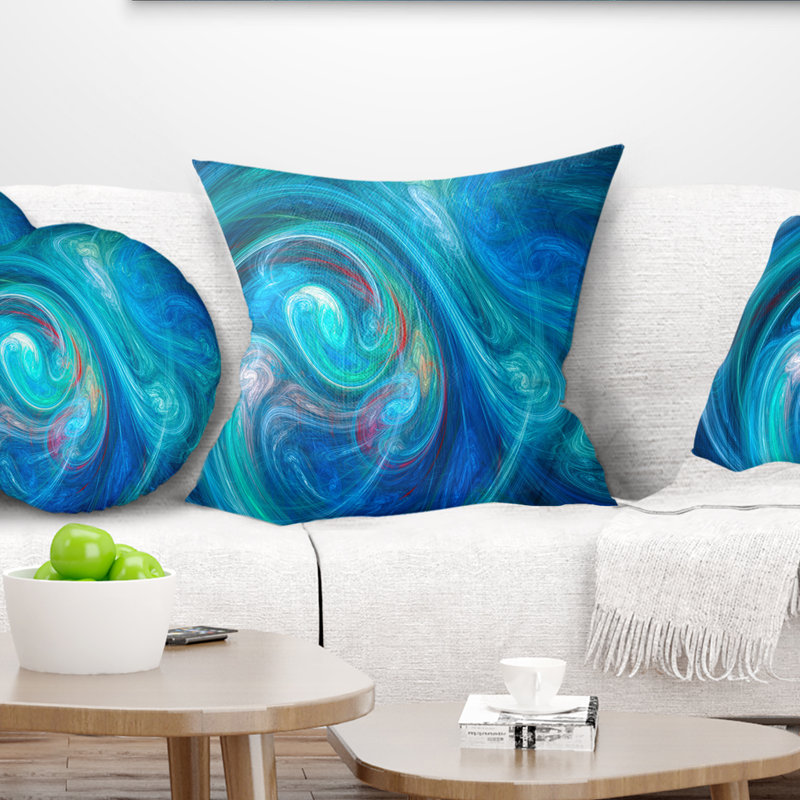 Texture abstraite fractale bleu foncé - coussin imprimé abstrait, 16 po x 1 po, Coussin décoratif