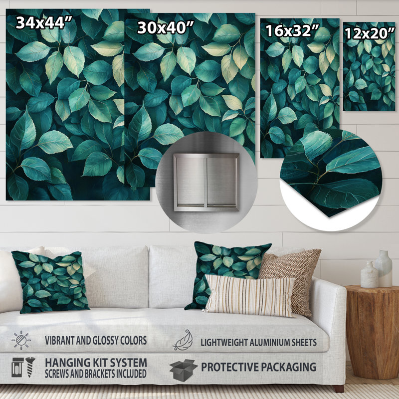 Emerald Green Leaves Lush Layers I - Impression de feuilles sur métal, H 40 po x l 30 po