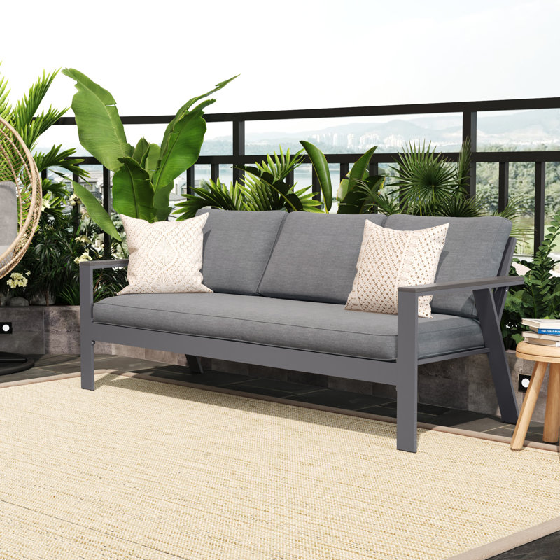 Grand canapé d'extérieur en aluminium avec coussins Brandtley, Gris