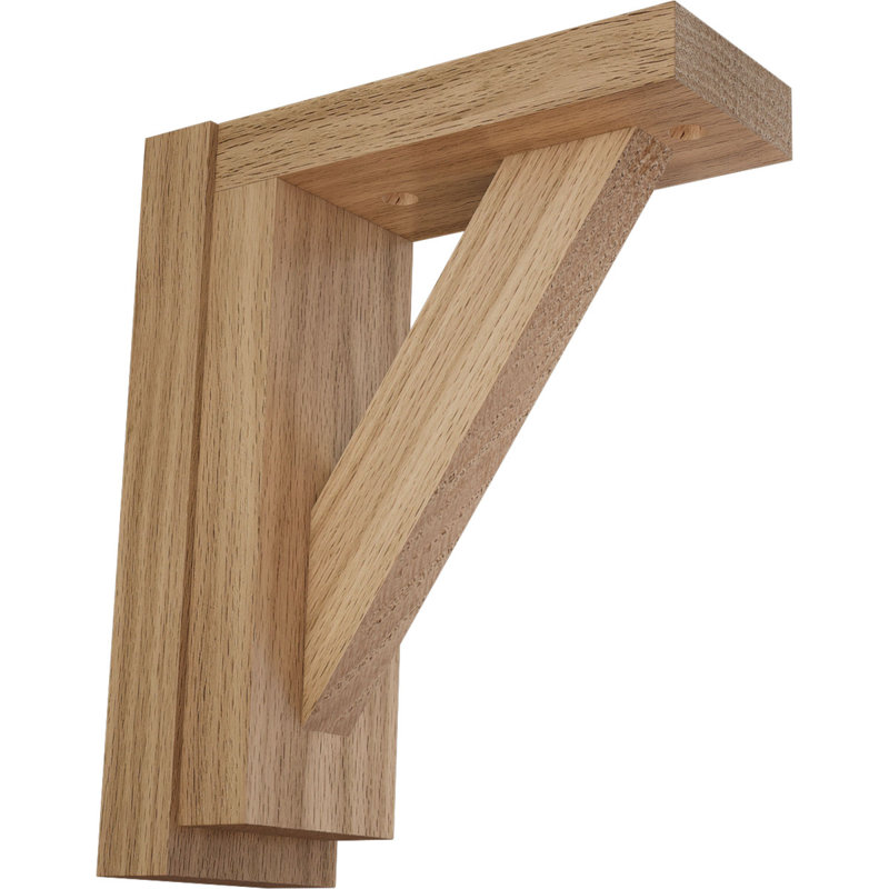 Traditional Wood Shelf Bracket, Red Oak, 7.5" H x 2.5" W x 6.25" D