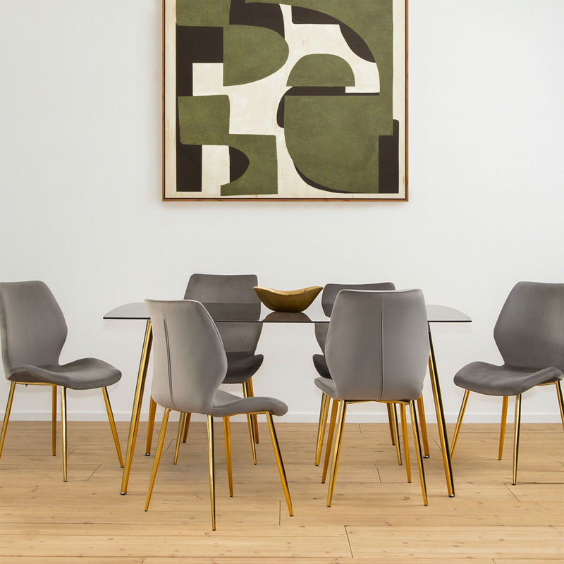 Festus 6 - Person Dining Set, Grey, Gold, Gray/Gold
