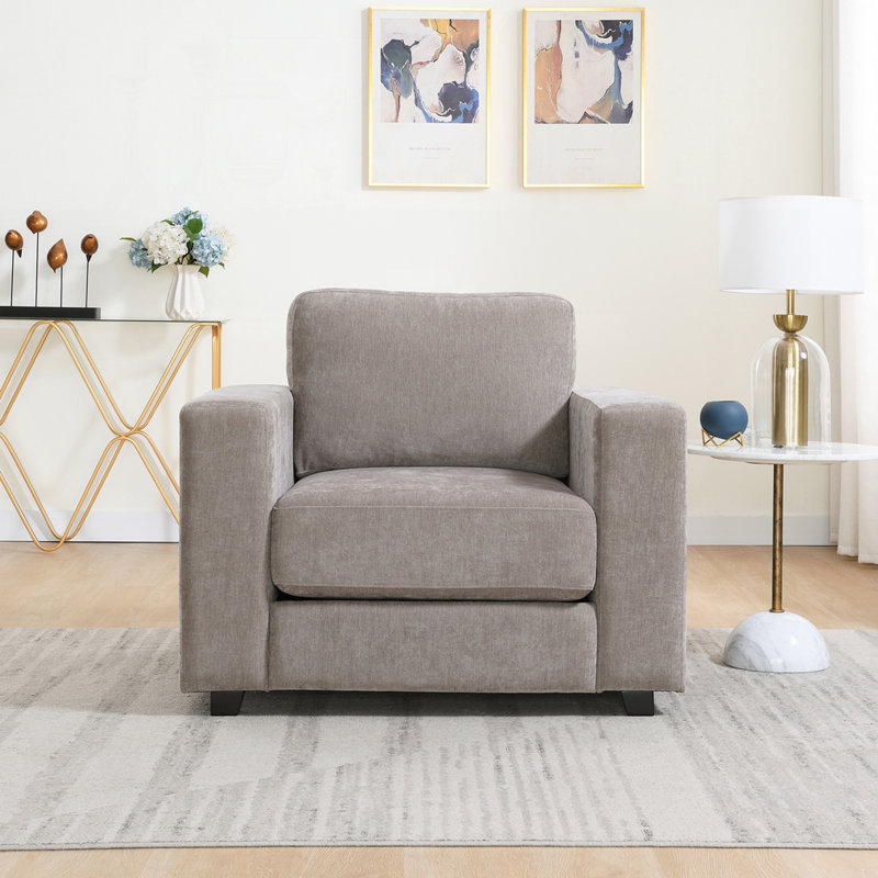 Fauteuil d'appoint surdimensionné avec accoudoirs larges, Marron clair