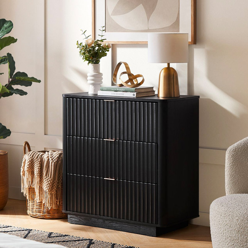 Dorcus 31.5'' W 3 - Drawer Dresser, Black/Oak