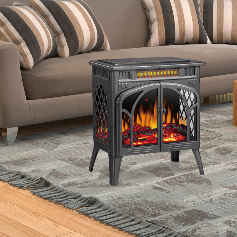 Cowsar 23.65'' W Portable Electric Fireplace Stove Heater Firebox with Remote and Timer, Overheating Protection,Gray, Gray