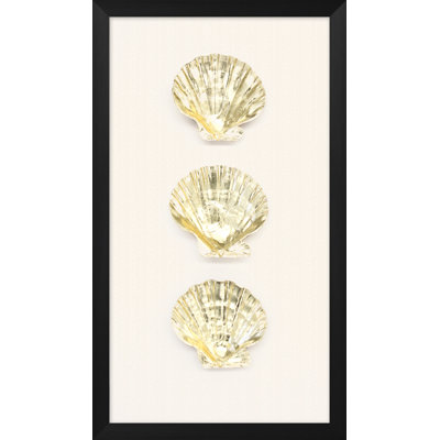 Grand coquillage festonné à feuilles dorées - peinture sur papier Shadowbox